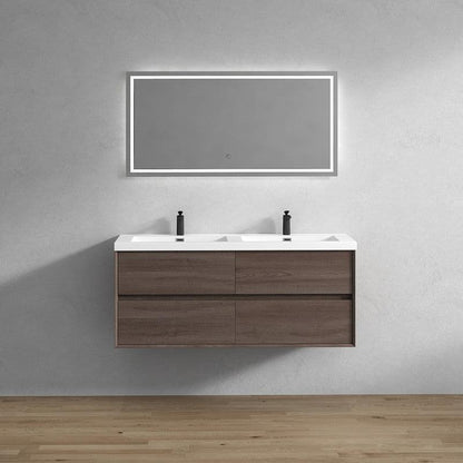 Moreno Bath Kingdee 60" Red Oak Wall-Mounted Modern Vanity With Double Reinforced White Acrylic Sinks