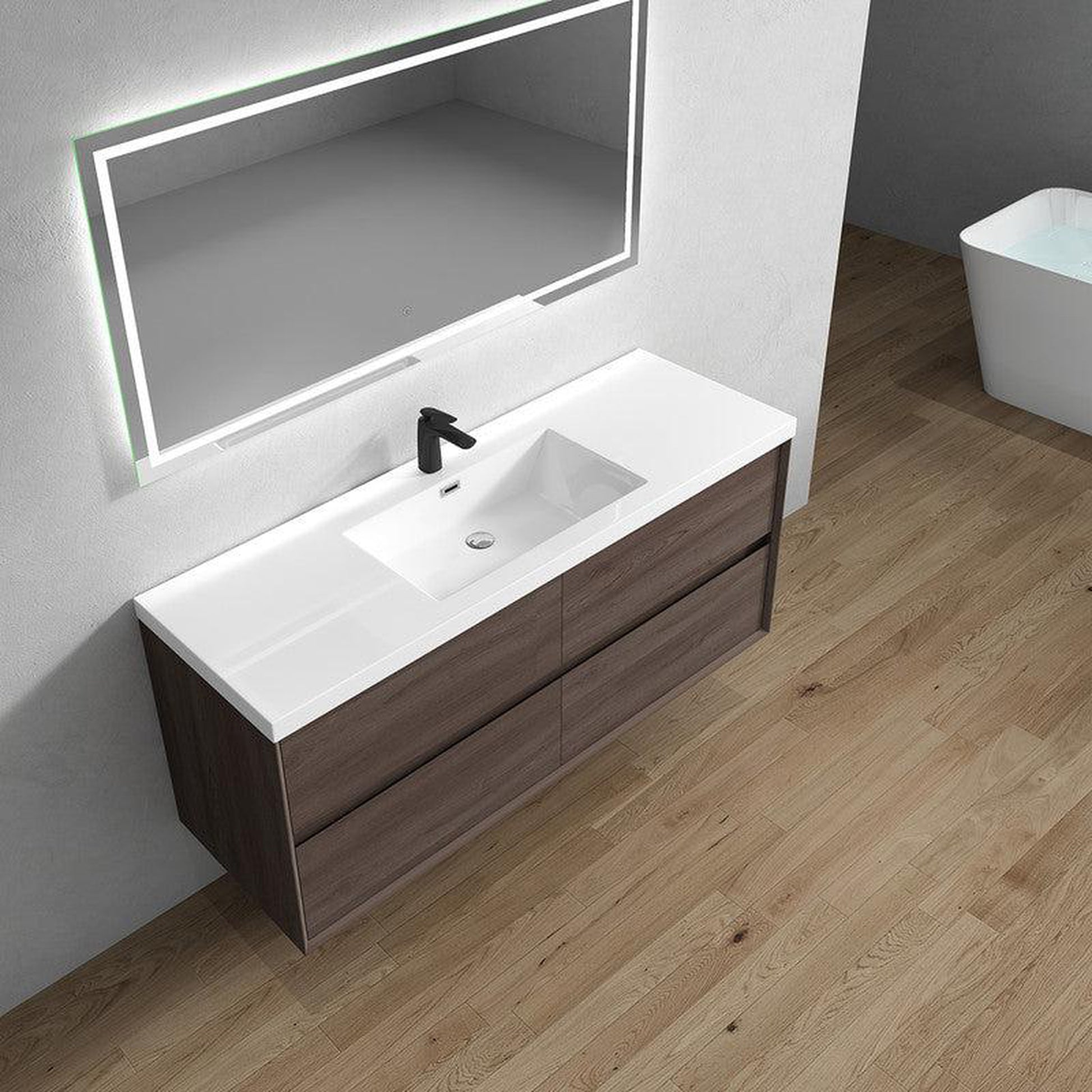 Moreno Bath Kingdee 60" Red Oak Wall-Mounted Modern Vanity With Single Reinforced White Acrylic Sink