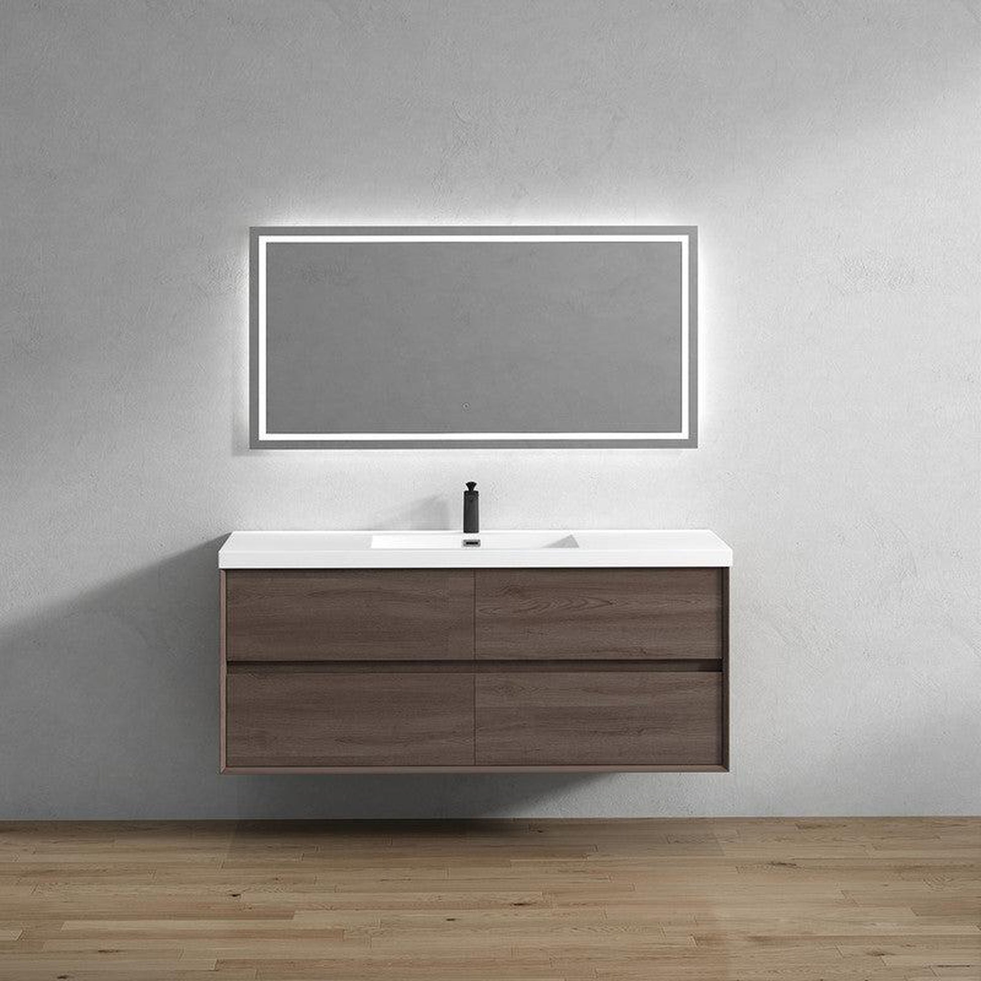 Moreno Bath Kingdee 60" Red Oak Wall-Mounted Modern Vanity With Single Reinforced White Acrylic Sink