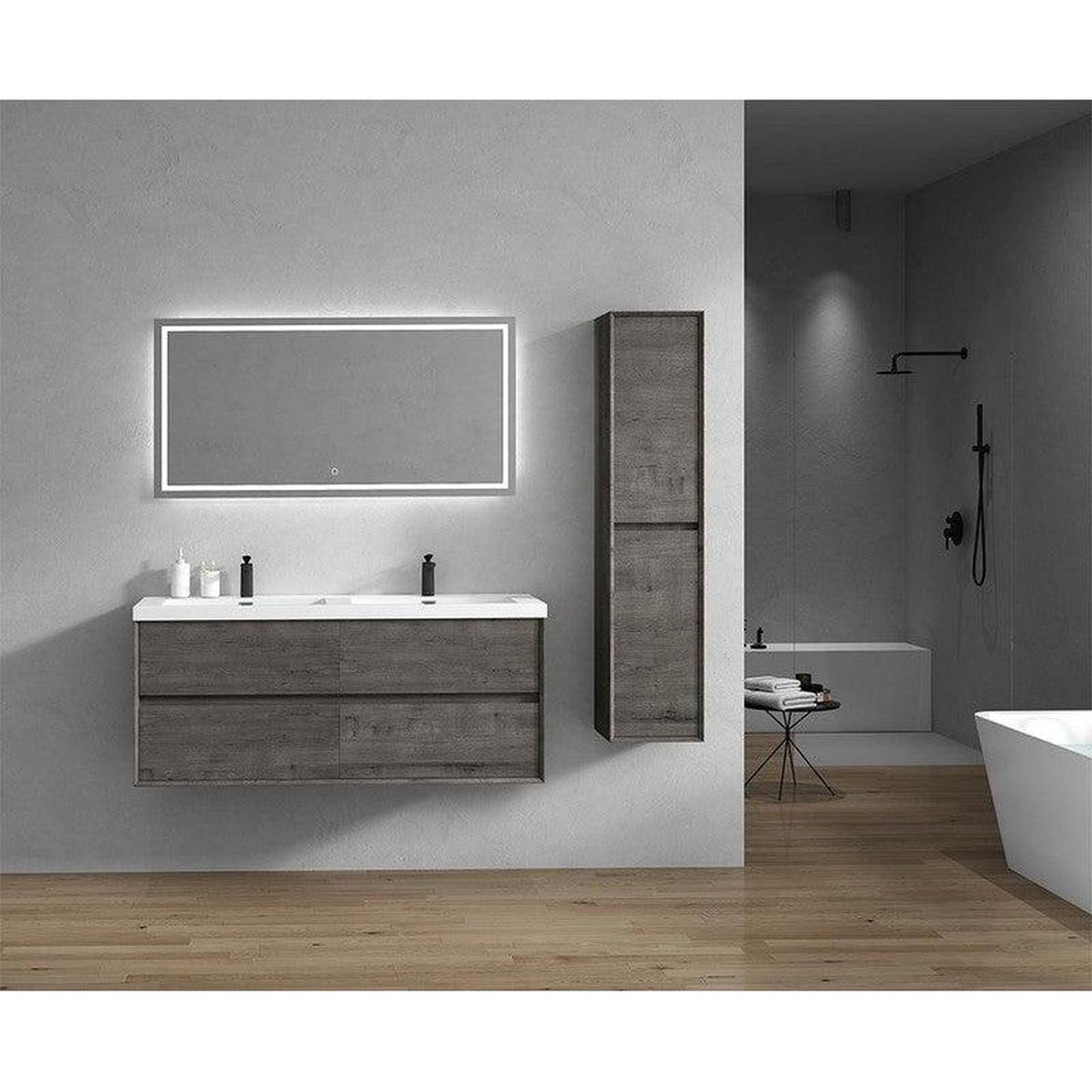 Moreno Bath Kingdee 60" Smoke Oak Wall-Mounted Modern Vanity With Double Reinforced White Acrylic Sinks