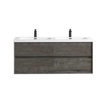 Moreno Bath Kingdee 60" Smoke Oak Wall-Mounted Modern Vanity With Double Reinforced White Acrylic Sinks