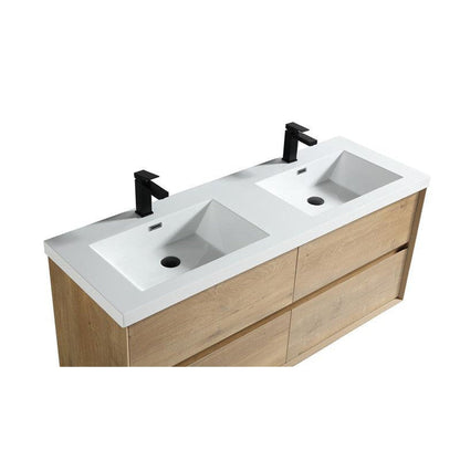 Moreno Bath Kingdee 60" White Oak Wall-Mounted Modern Vanity With Double Reinforced White Acrylic Sinks