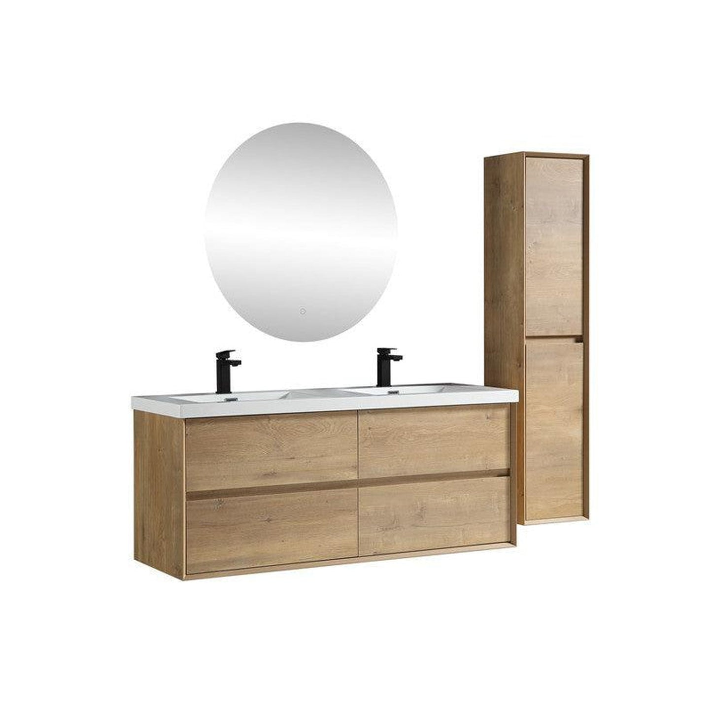 Moreno Bath Kingdee 60" White Oak Wall-Mounted Modern Vanity With Double Reinforced White Acrylic Sinks