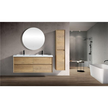 Moreno Bath Kingdee 60" White Oak Wall-Mounted Modern Vanity With Double Reinforced White Acrylic Sinks