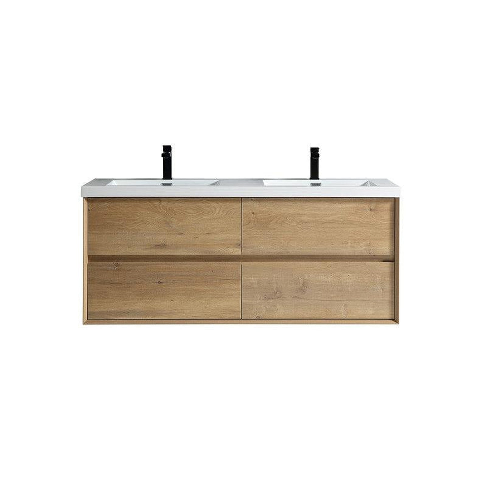 Moreno Bath Kingdee 60" White Oak Wall-Mounted Modern Vanity With Double Reinforced White Acrylic Sinks