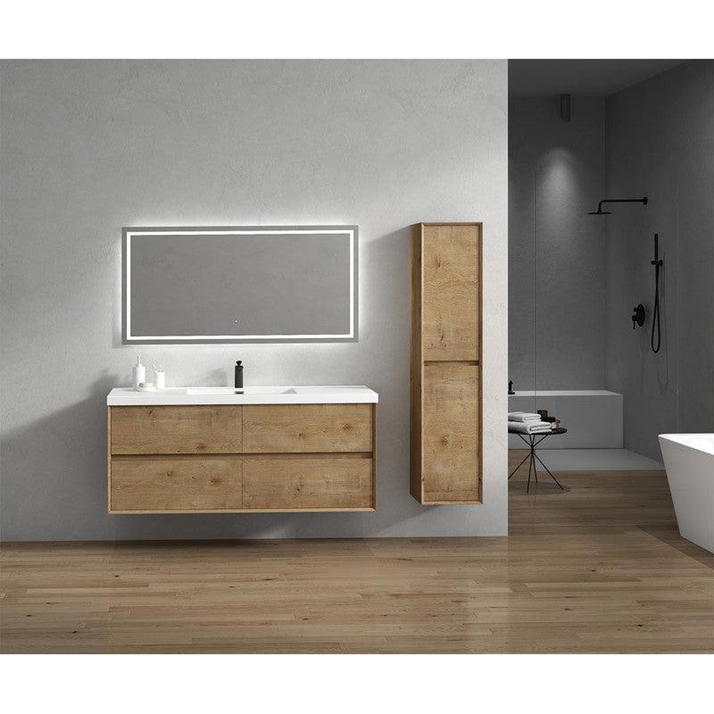 Moreno Bath Kingdee 60" White Oak Wall-Mounted Modern Vanity With Single Reinforced White Acrylic Sink