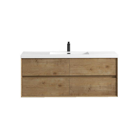 Moreno Bath Kingdee 60" White Oak Wall-Mounted Modern Vanity With Single Reinforced White Acrylic Sink