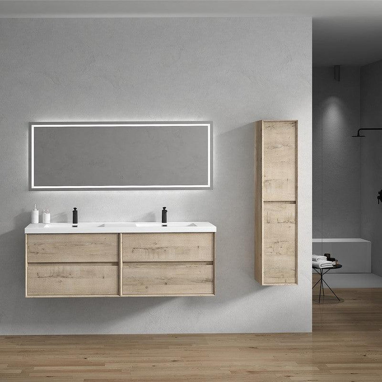 Moreno Bath Kingdee 72" Light Oak Wall-Mounted Modern Vanity With Double Reinforced White Acrylic Sinks