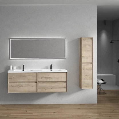 Moreno Bath Kingdee 72" Light Oak Wall-Mounted Modern Vanity With Double Reinforced White Acrylic Sinks