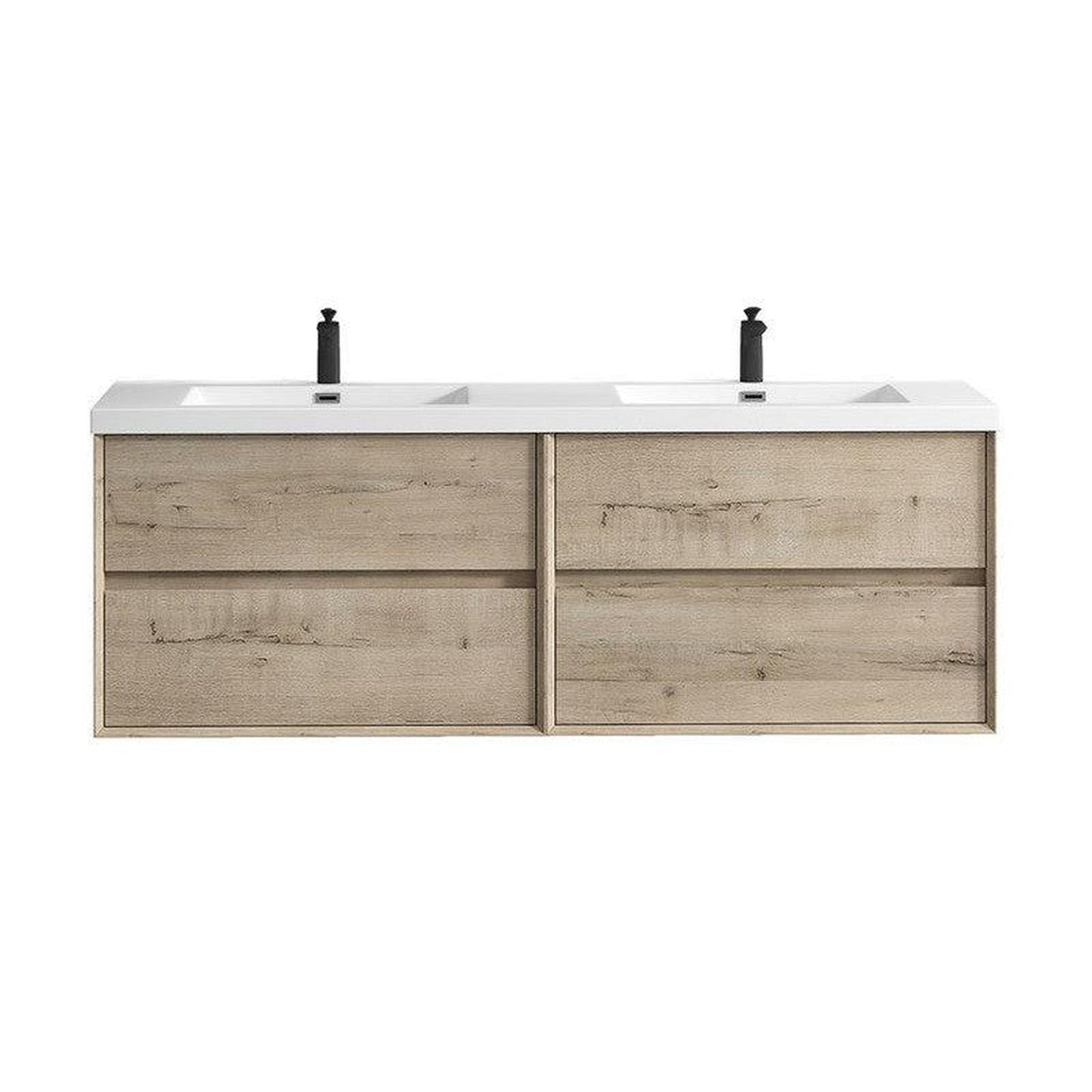 Moreno Bath Kingdee 72" Light Oak Wall-Mounted Modern Vanity With Double Reinforced White Acrylic Sinks