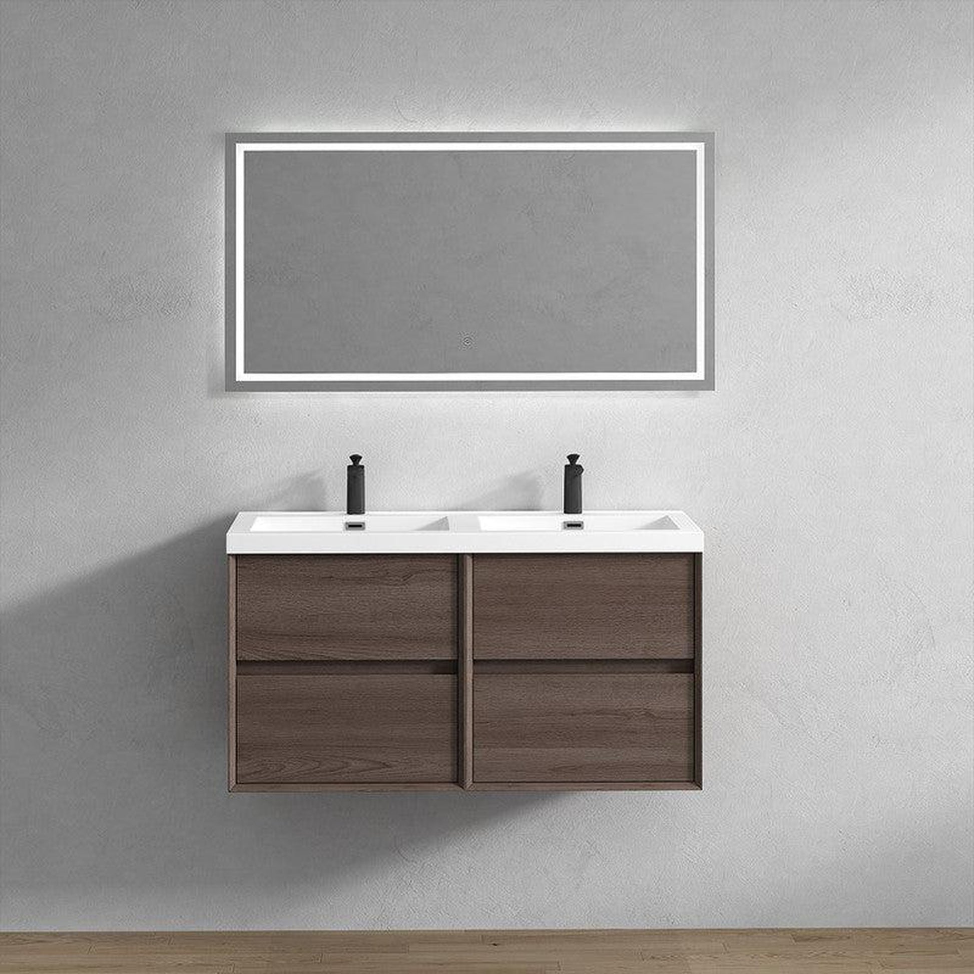 Moreno Bath Kingdee 72" Red Oak Wall-Mounted Modern Vanity With Double Reinforced White Acrylic Sinks