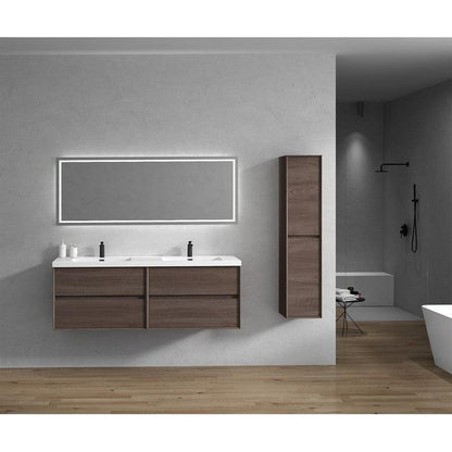 Moreno Bath Kingdee 72" Red Oak Wall-Mounted Modern Vanity With Double Reinforced White Acrylic Sinks