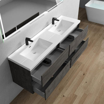 Moreno Bath Kingdee 72" Smoke Oak Wall-Mounted Modern Vanity With Double Reinforced White Acrylic Sinks