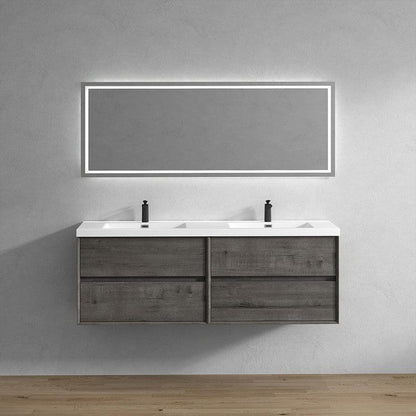 Moreno Bath Kingdee 72" Smoke Oak Wall-Mounted Modern Vanity With Double Reinforced White Acrylic Sinks