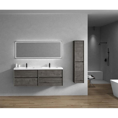 Moreno Bath Kingdee 72" Smoke Oak Wall-Mounted Modern Vanity With Double Reinforced White Acrylic Sinks