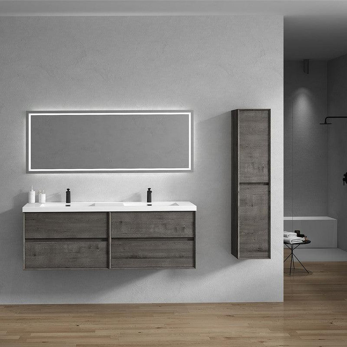 Moreno Bath Kingdee 72" Smoke Oak Wall-Mounted Modern Vanity With Double Reinforced White Acrylic Sinks