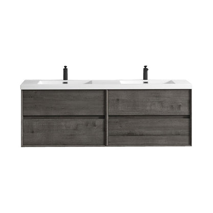 Moreno Bath Kingdee 72" Smoke Oak Wall-Mounted Modern Vanity With Double Reinforced White Acrylic Sinks