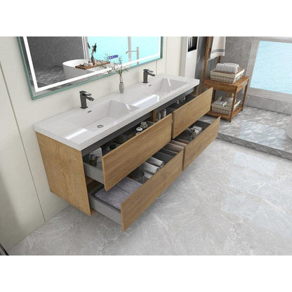 Moreno Bath Kingdee 72" White Oak Wall-Mounted Modern Vanity With Double Reinforced White Acrylic Sinks