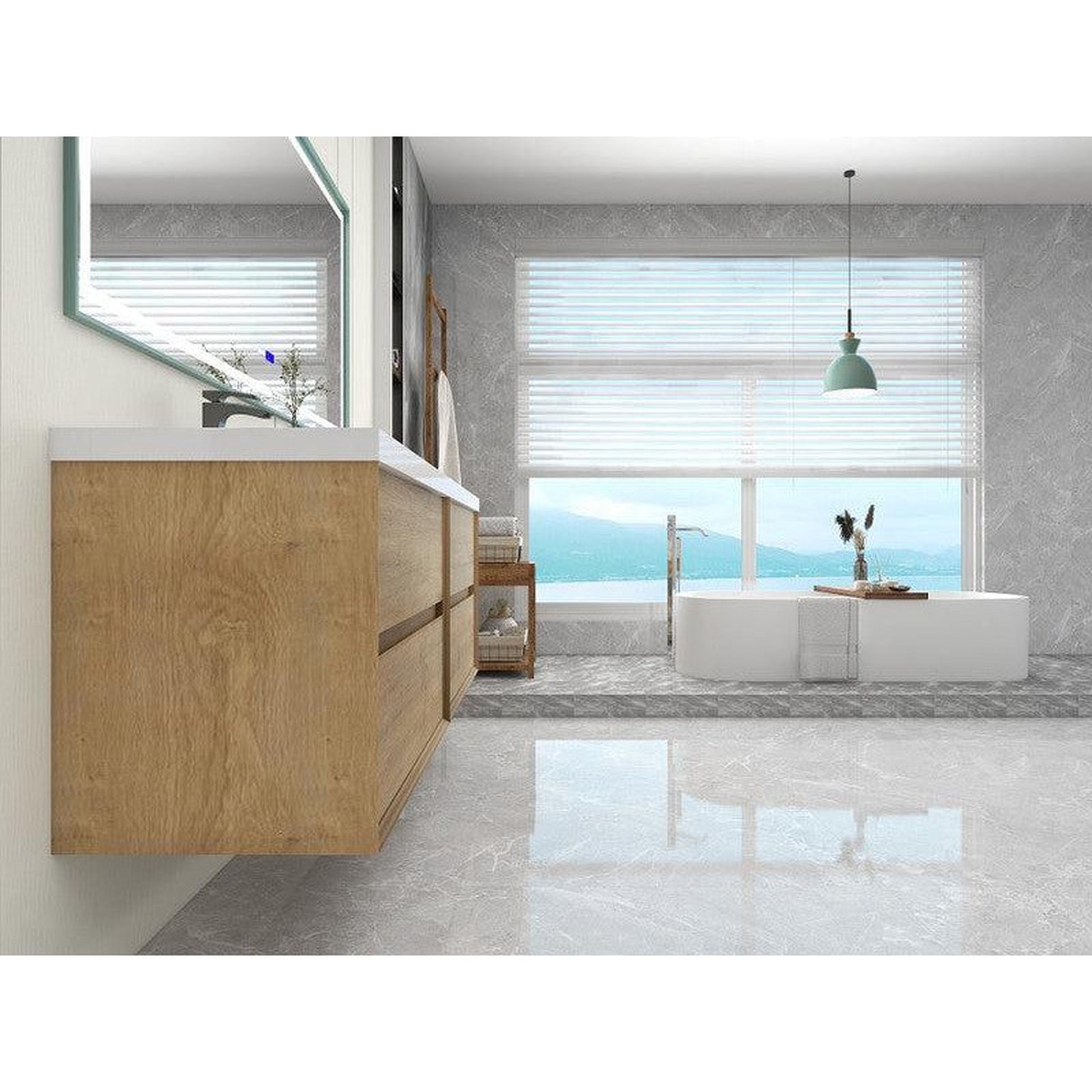 Moreno Bath Kingdee 72" White Oak Wall-Mounted Modern Vanity With Double Reinforced White Acrylic Sinks