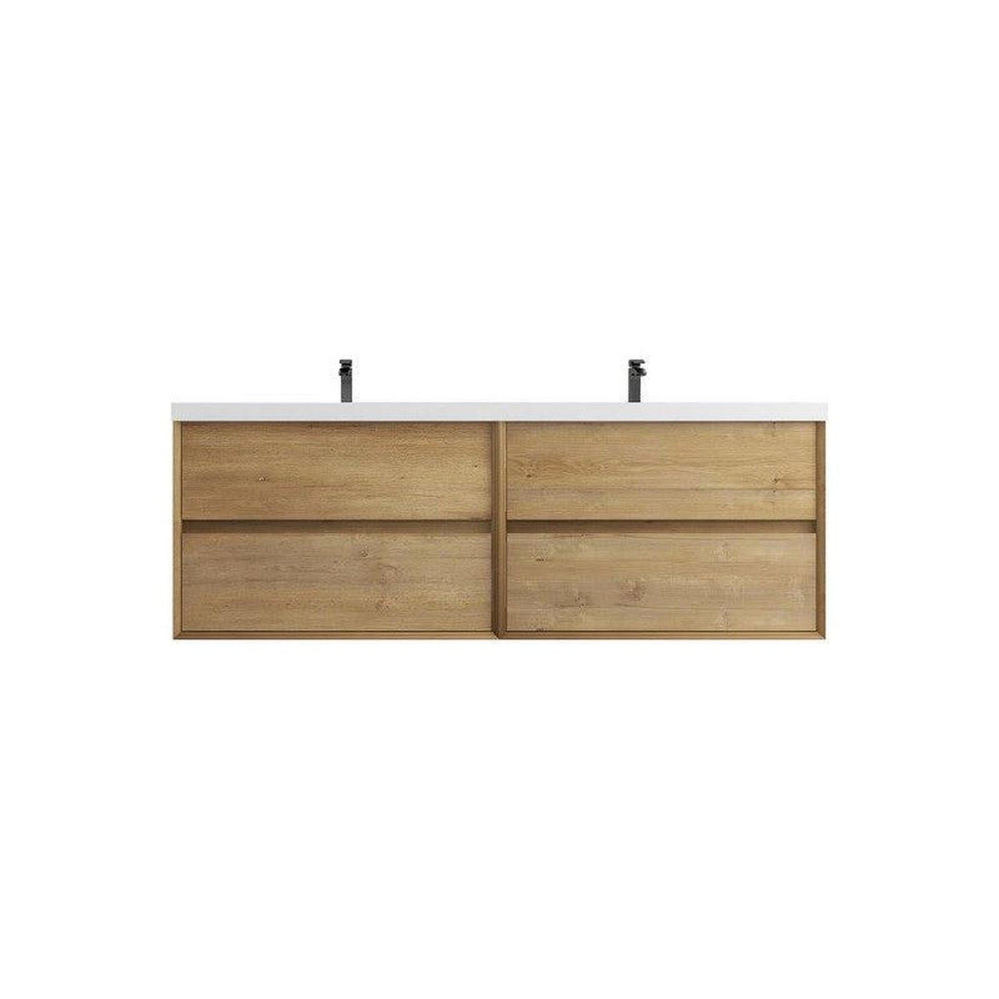 Moreno Bath Kingdee 72" White Oak Wall-Mounted Modern Vanity With Double Reinforced White Acrylic Sinks