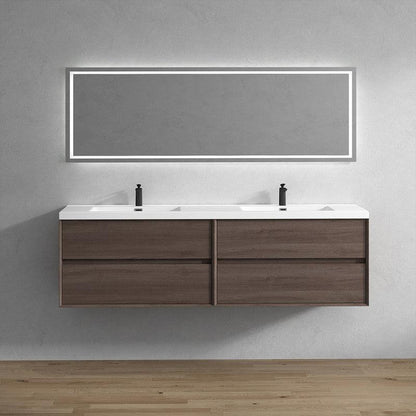 Moreno Bath Kingdee 84" Red Oak Wall-Mounted Modern Vanity With Double Reinforced White Acrylic Sinks