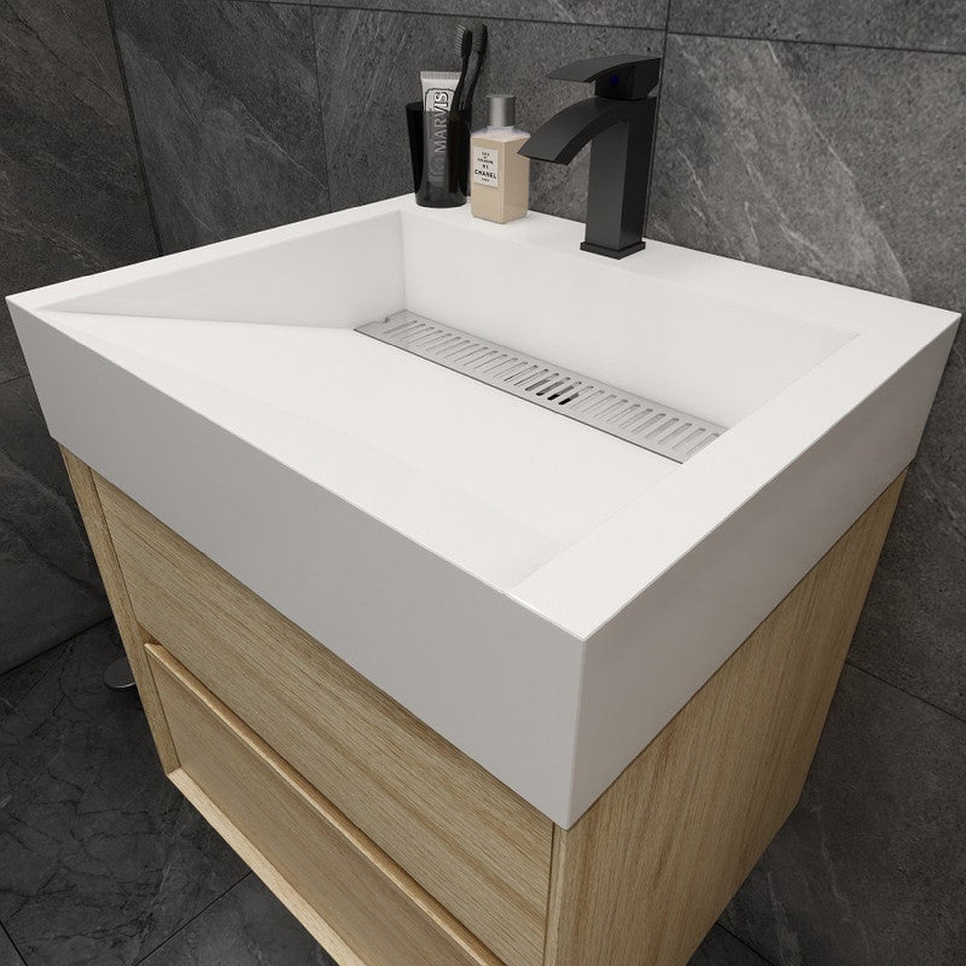 Moreno Bath MAX 24" Coffee Wood Wall-Mounted Vanity With Single Reinforced White Acrylic Sink