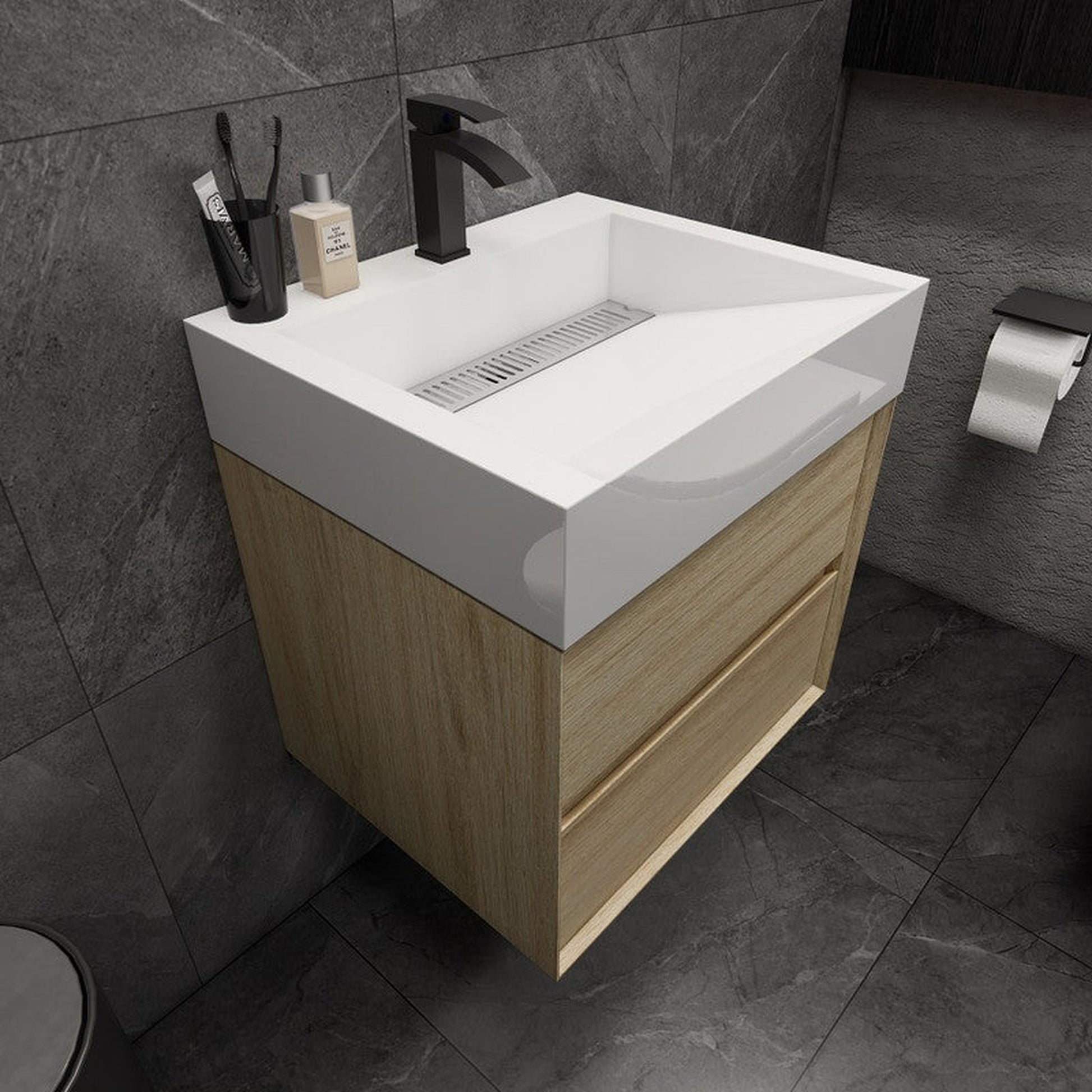 Moreno Bath MAX 24" Coffee Wood Wall-Mounted Vanity With Single Reinforced White Acrylic Sink