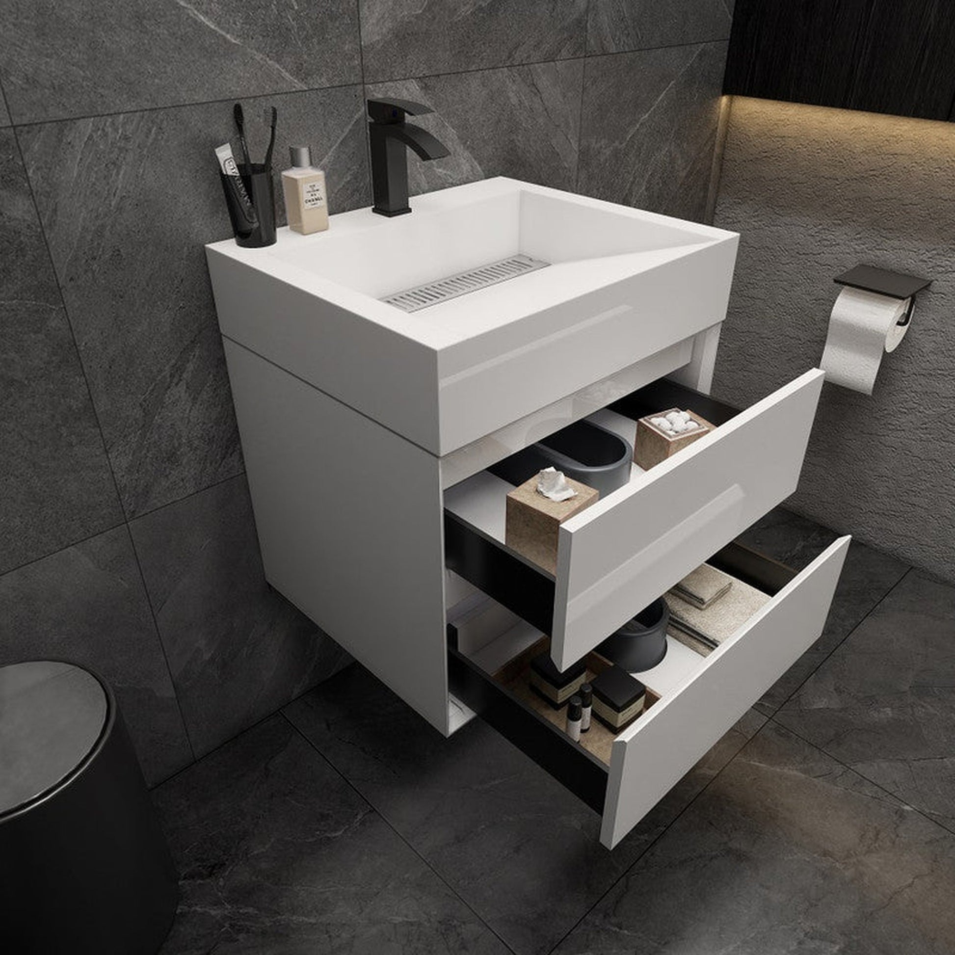 Moreno Bath MAX 24" Gloss White Wall-Mounted Vanity With Single Reinforced White Acrylic Sink