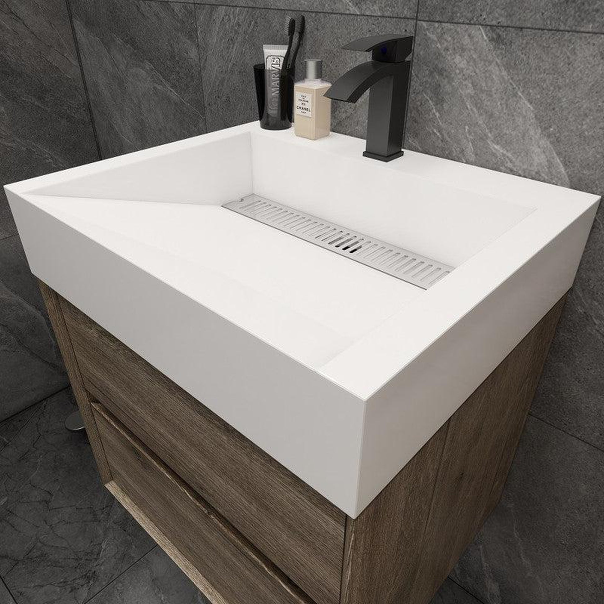 Moreno Bath MAX 24" Gray Oak Wall-Mounted Vanity With Single Reinforced White Acrylic Sink