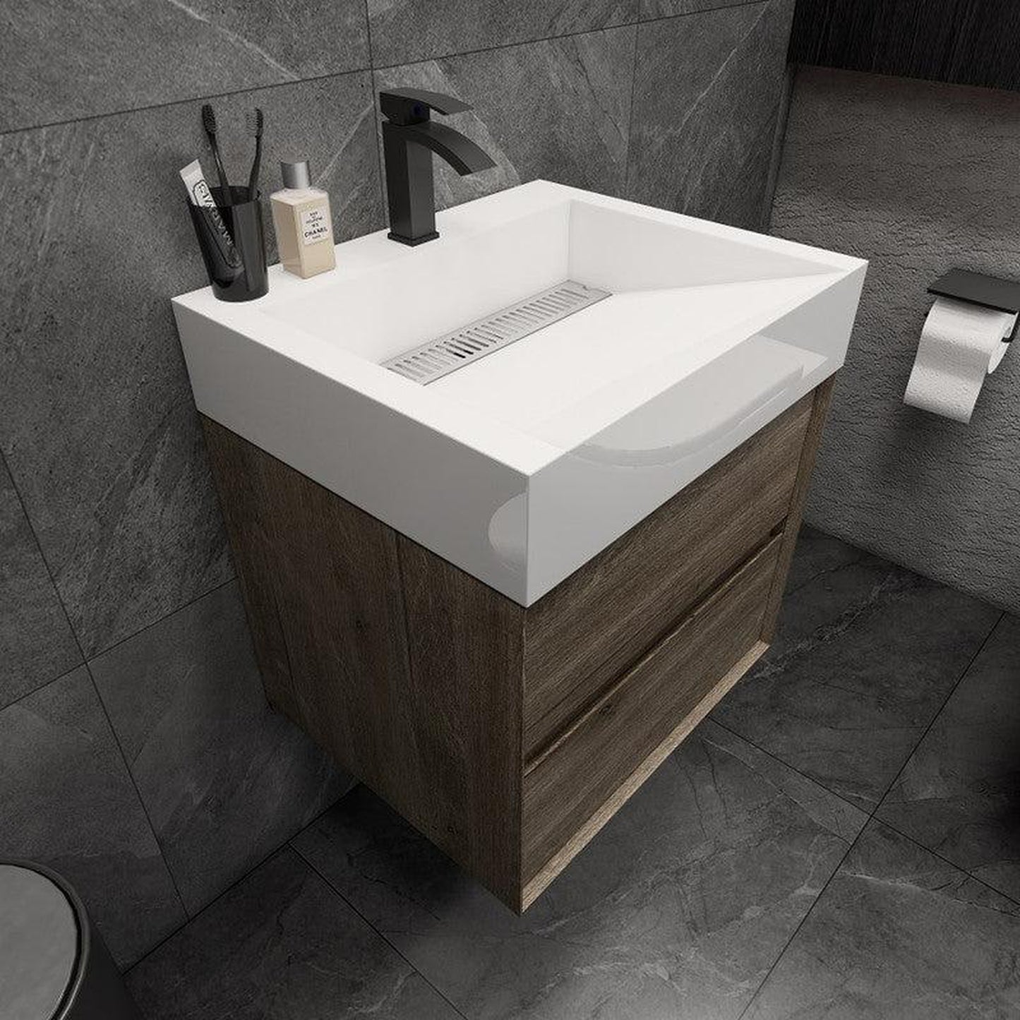 Moreno Bath MAX 24" Gray Oak Wall-Mounted Vanity With Single Reinforced White Acrylic Sink