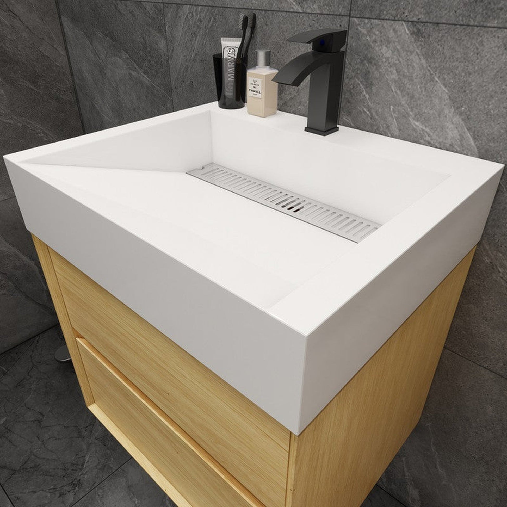 Moreno Bath MAX 24" Teak Oak Wall-Mounted Vanity With Single Reinforced White Acrylic Sink