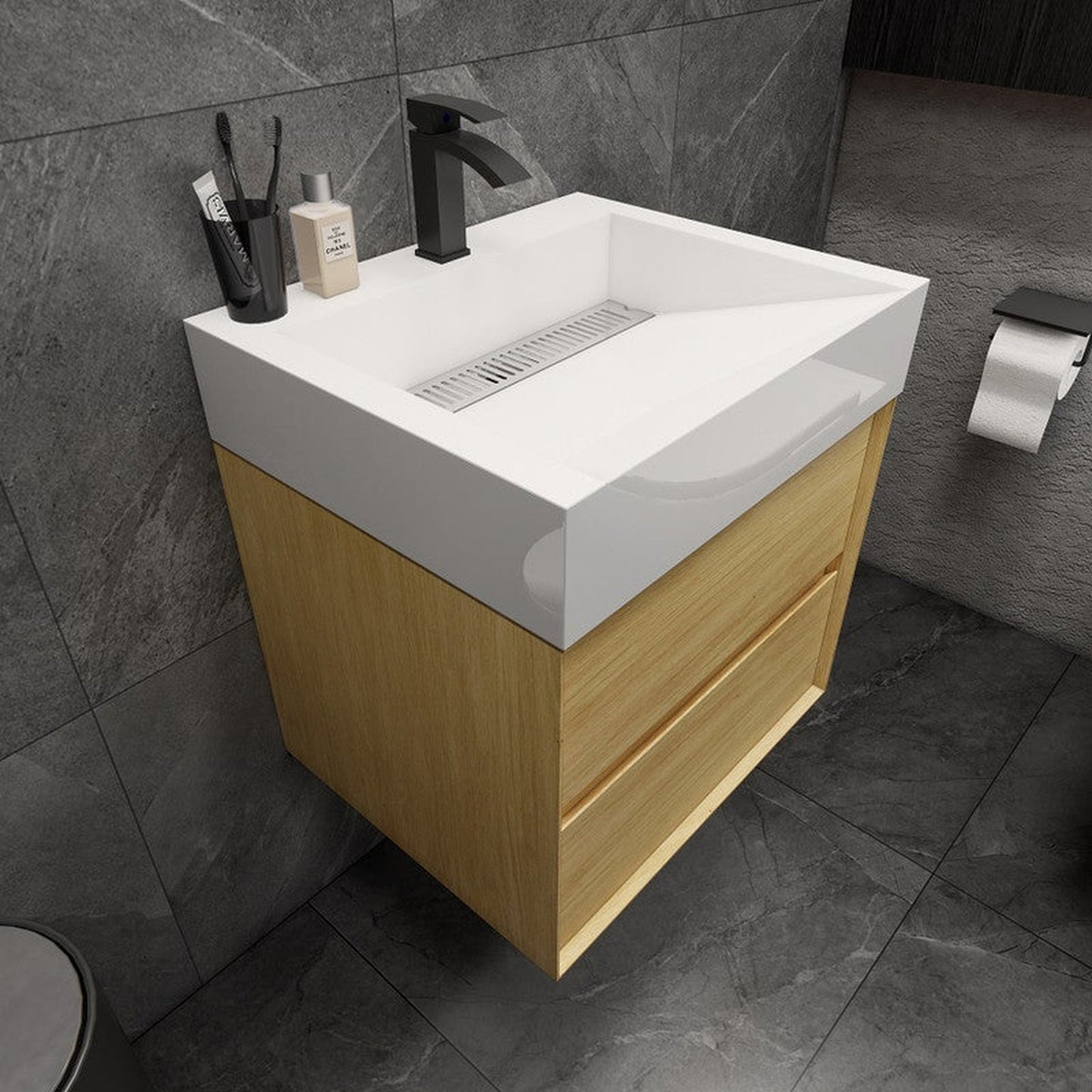 Moreno Bath MAX 24" Teak Oak Wall-Mounted Vanity With Single Reinforced White Acrylic Sink