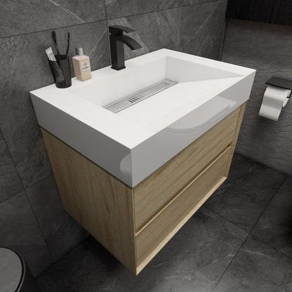 Moreno Bath MAX 30" Coffee Wood Wall-Mounted Vanity With Single Reinforced White Acrylic Sink