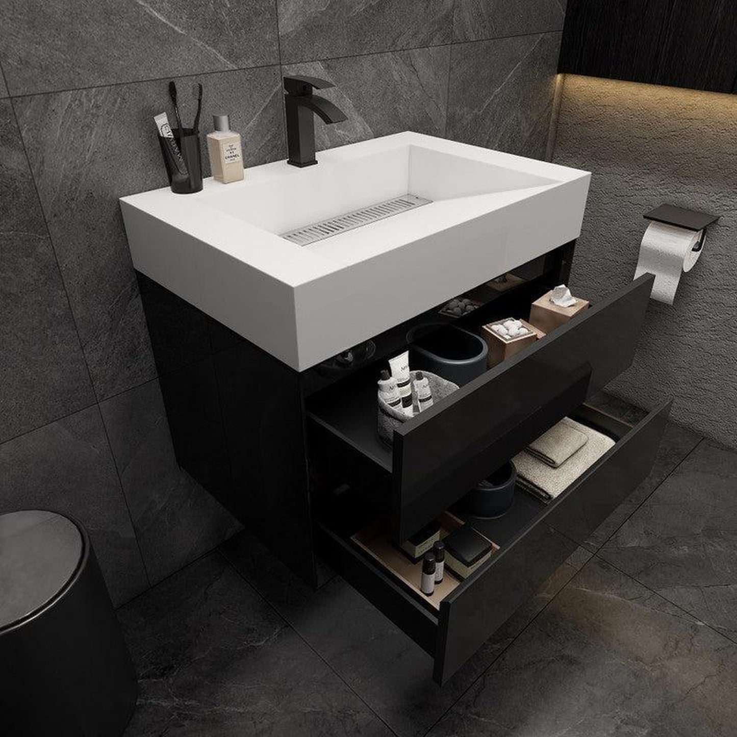 Moreno Bath MAX 30" Gloss Black Wall-Mounted Vanity With Single Reinforced White Acrylic Sink