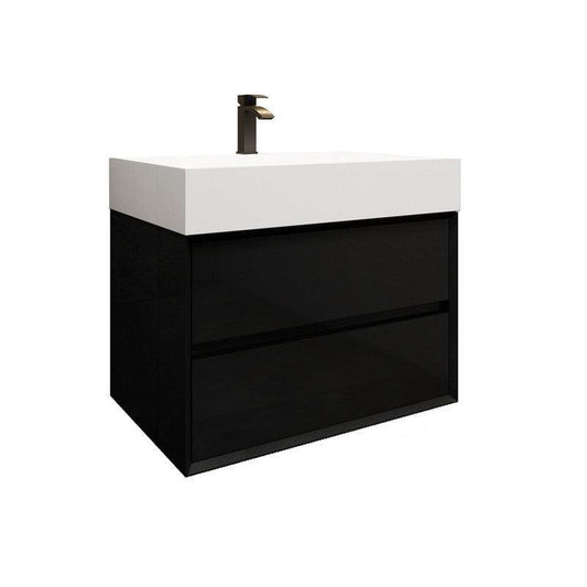 Moreno Bath MAX 30" Gloss Black Wall-Mounted Vanity With Single Reinforced White Acrylic Sink