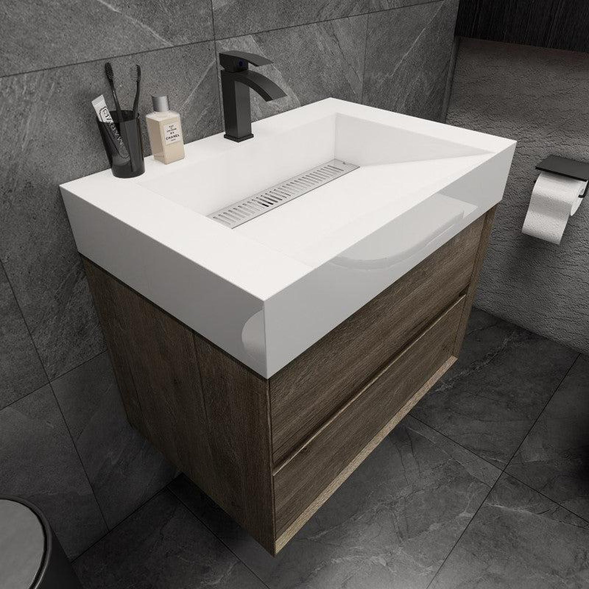 Moreno Bath MAX 30" Gray Oak Wall-Mounted Vanity With Single Reinforced White Acrylic Sink