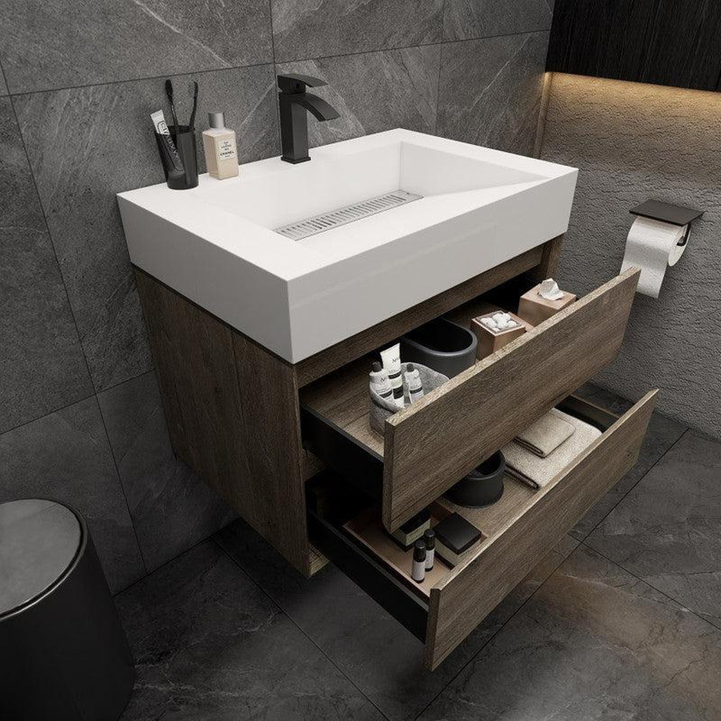 Moreno Bath MAX 30" Gray Oak Wall-Mounted Vanity With Single Reinforced White Acrylic Sink