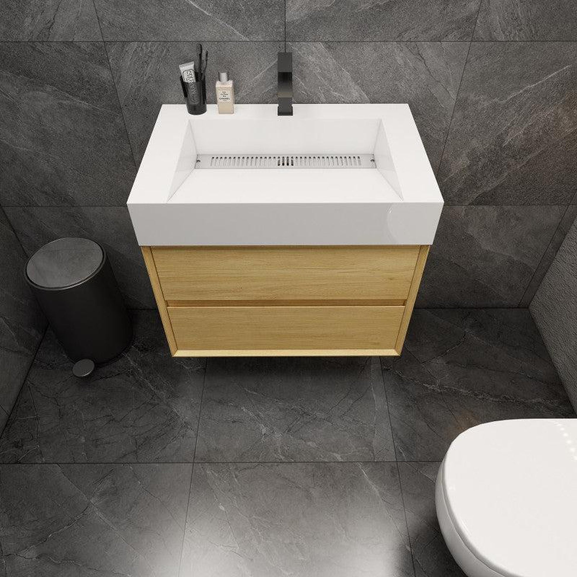 Moreno Bath MAX 30" Teak Oak Wall-Mounted Vanity With Single Reinforced White Acrylic Sink