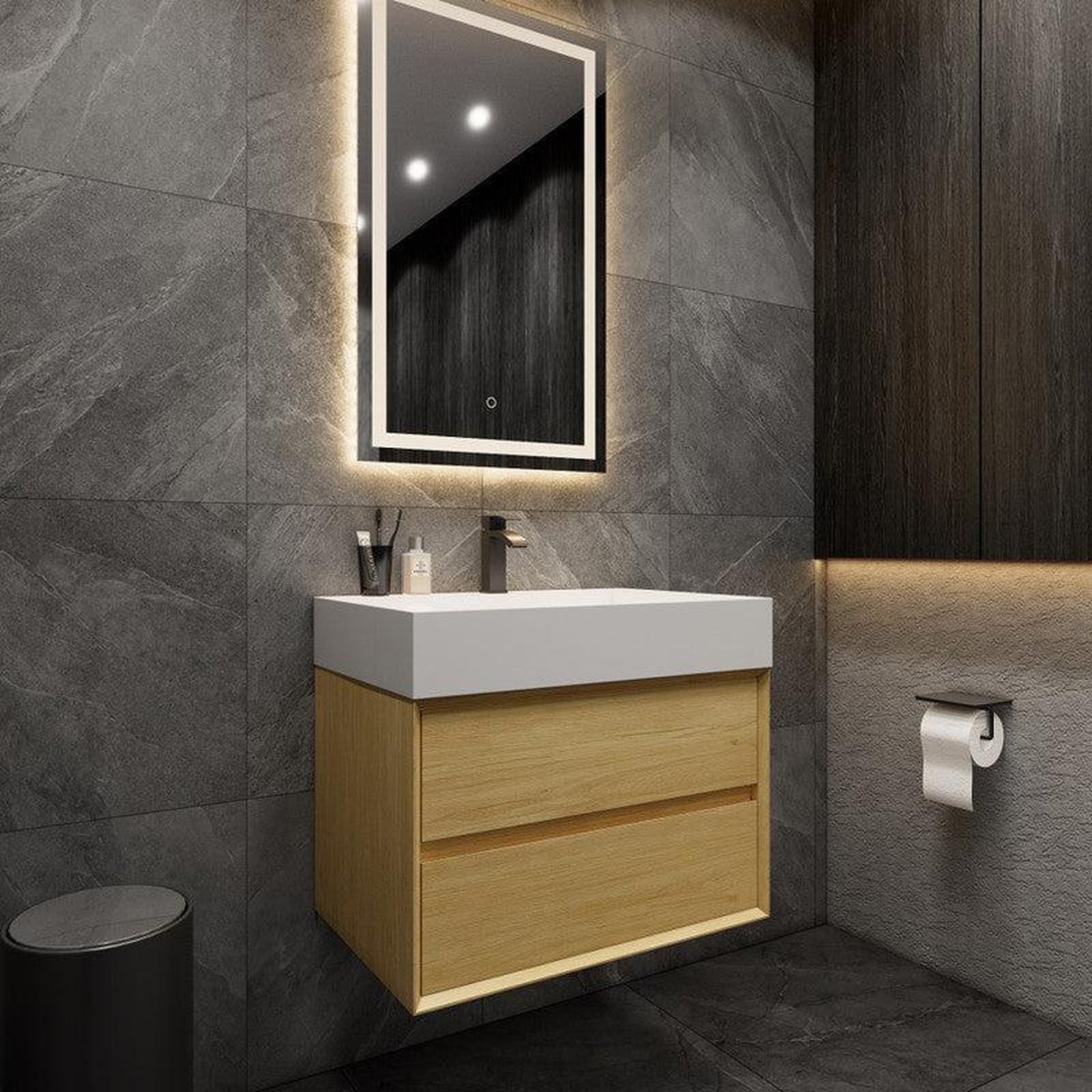 Moreno Bath MAX 30" Teak Oak Wall-Mounted Vanity With Single Reinforced White Acrylic Sink