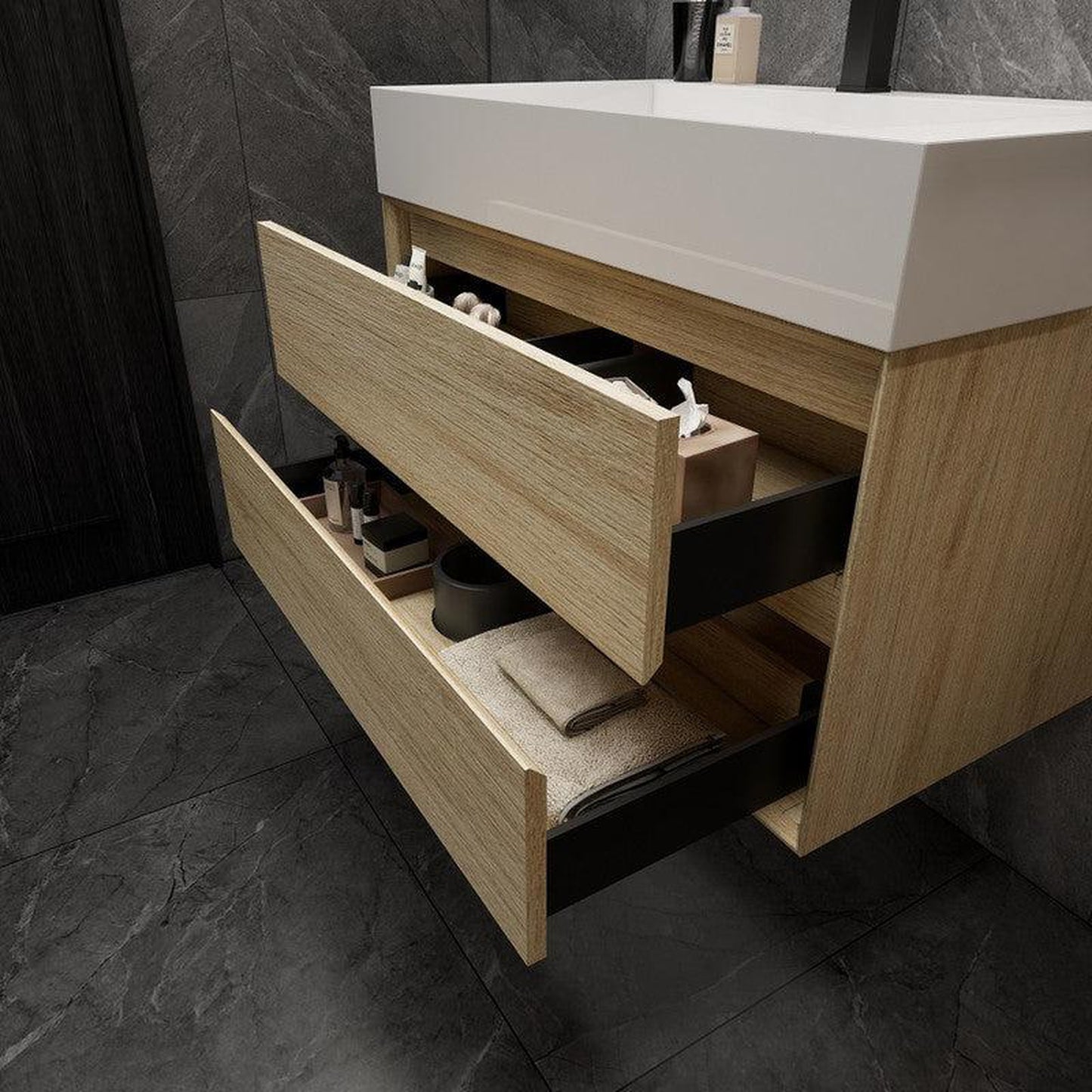 Moreno Bath MAX 36" Coffee Wood Wall-Mounted Vanity With Single Reinforced White Acrylic Sink