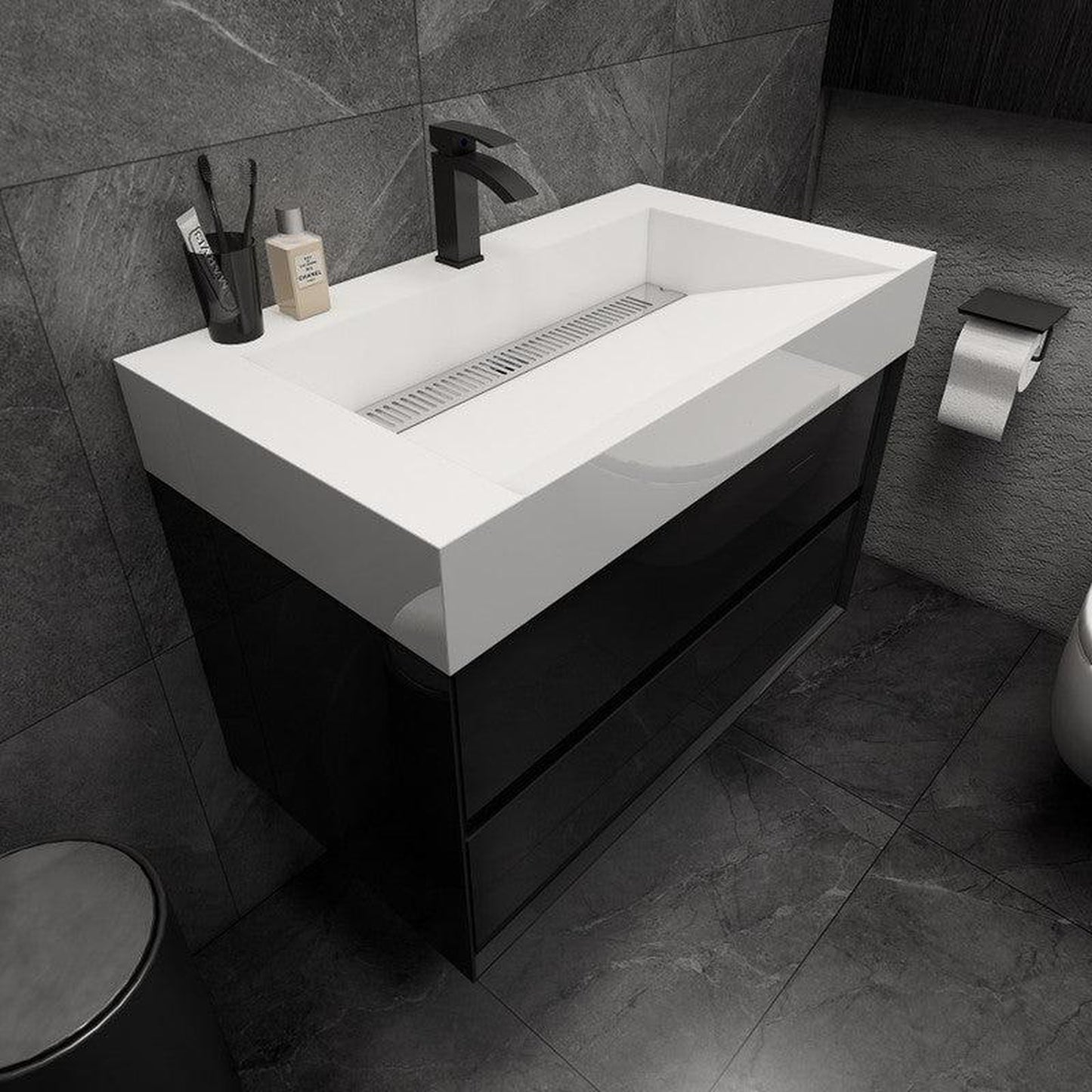 Moreno Bath MAX 36" Gloss Black Wall-Mounted Vanity With Single Reinforced White Acrylic Sink