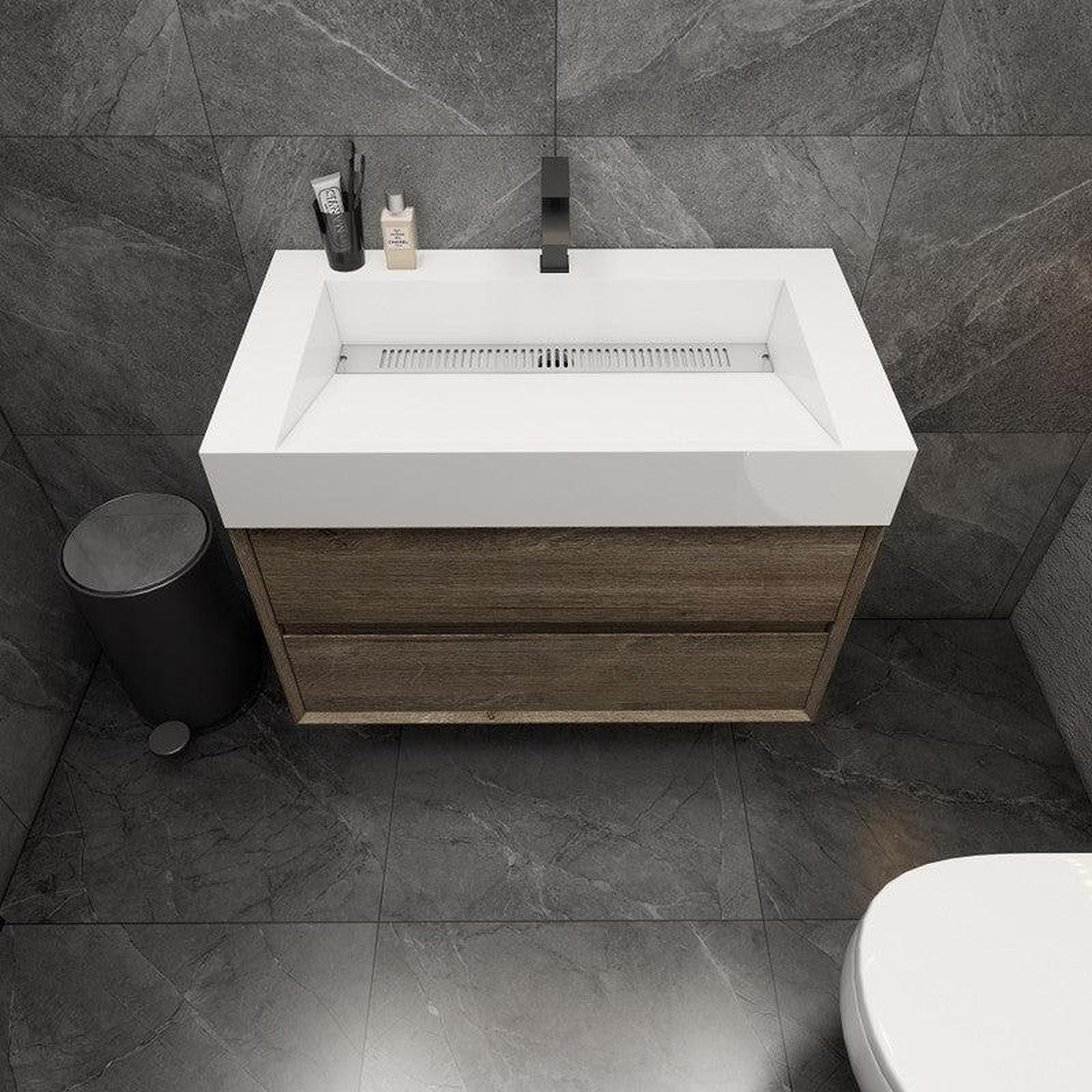 Moreno Bath MAX 36" Gray Oak Wall-Mounted Vanity With Single Reinforced White Acrylic Sink