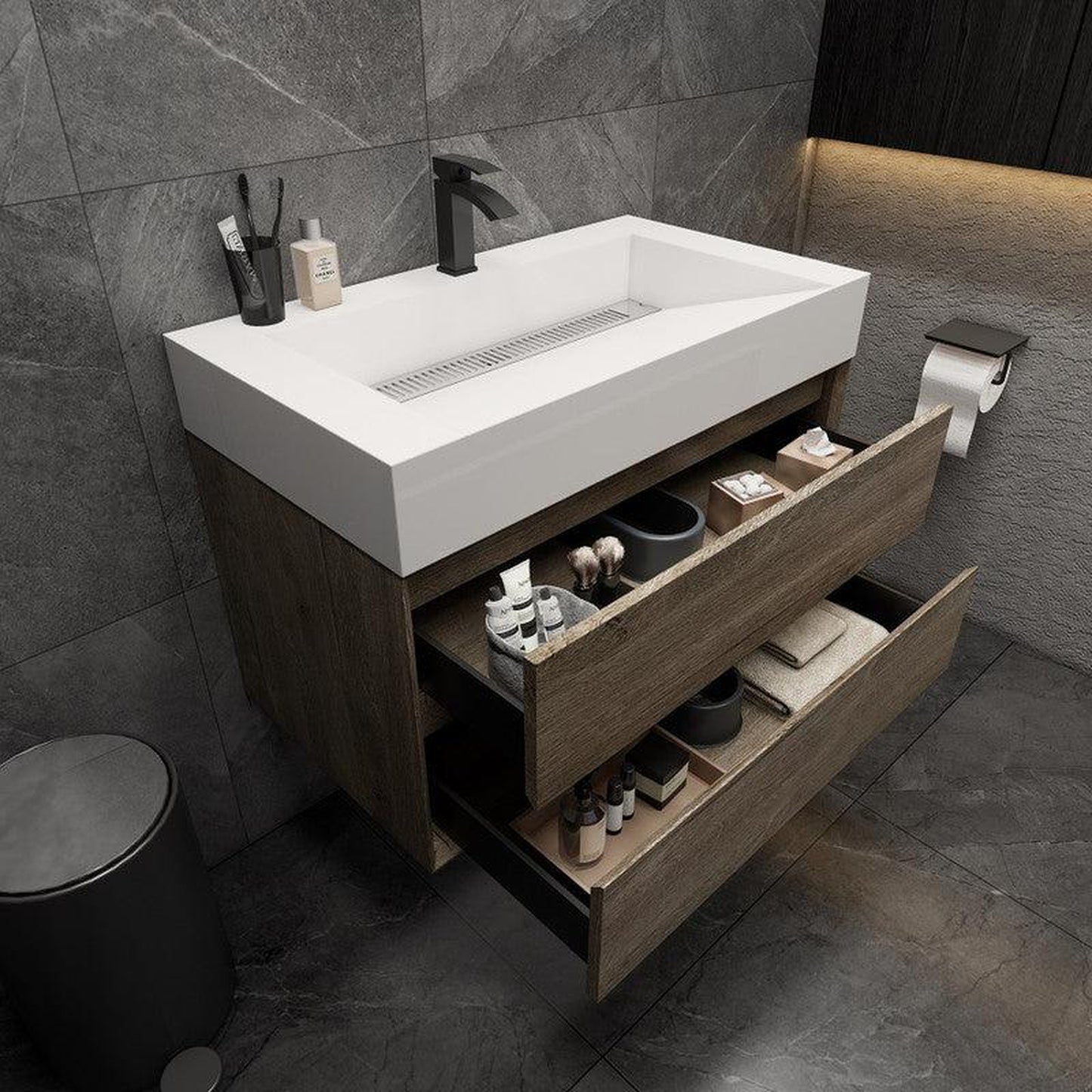 Moreno Bath MAX 36" Gray Oak Wall-Mounted Vanity With Single Reinforced White Acrylic Sink