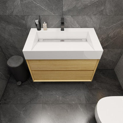 Moreno Bath MAX 36" Teak Oak Wall-Mounted Vanity With Single Reinforced White Acrylic Sink