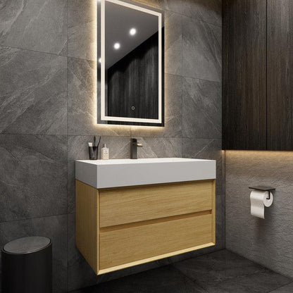 Moreno Bath MAX 36" Teak Oak Wall-Mounted Vanity With Single Reinforced White Acrylic Sink