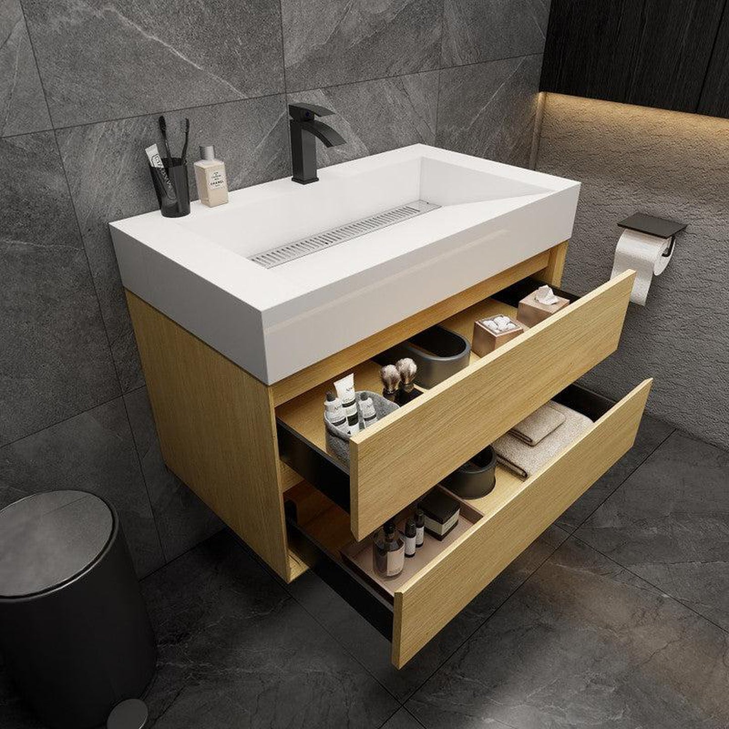 Moreno Bath MAX 36" Teak Oak Wall-Mounted Vanity With Single Reinforced White Acrylic Sink