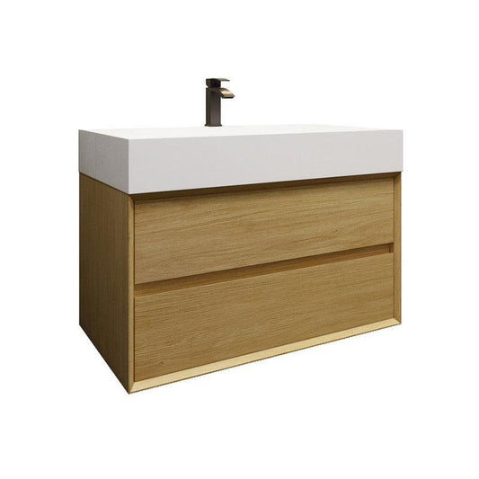 Moreno Bath MAX 36" Teak Oak Wall-Mounted Vanity With Single Reinforced White Acrylic Sink
