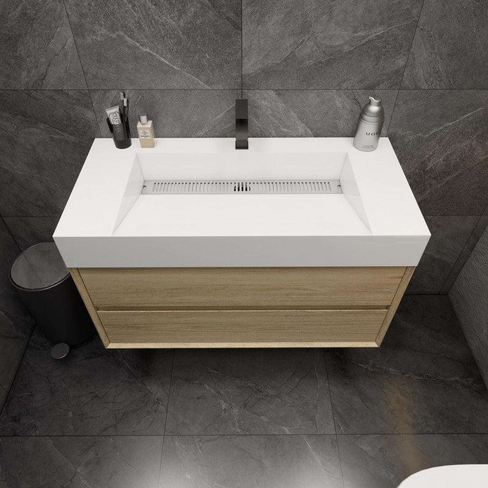 Moreno Bath MAX 42" Coffee Wood Wall-Mounted Vanity With Single Reinforced White Acrylic Sink