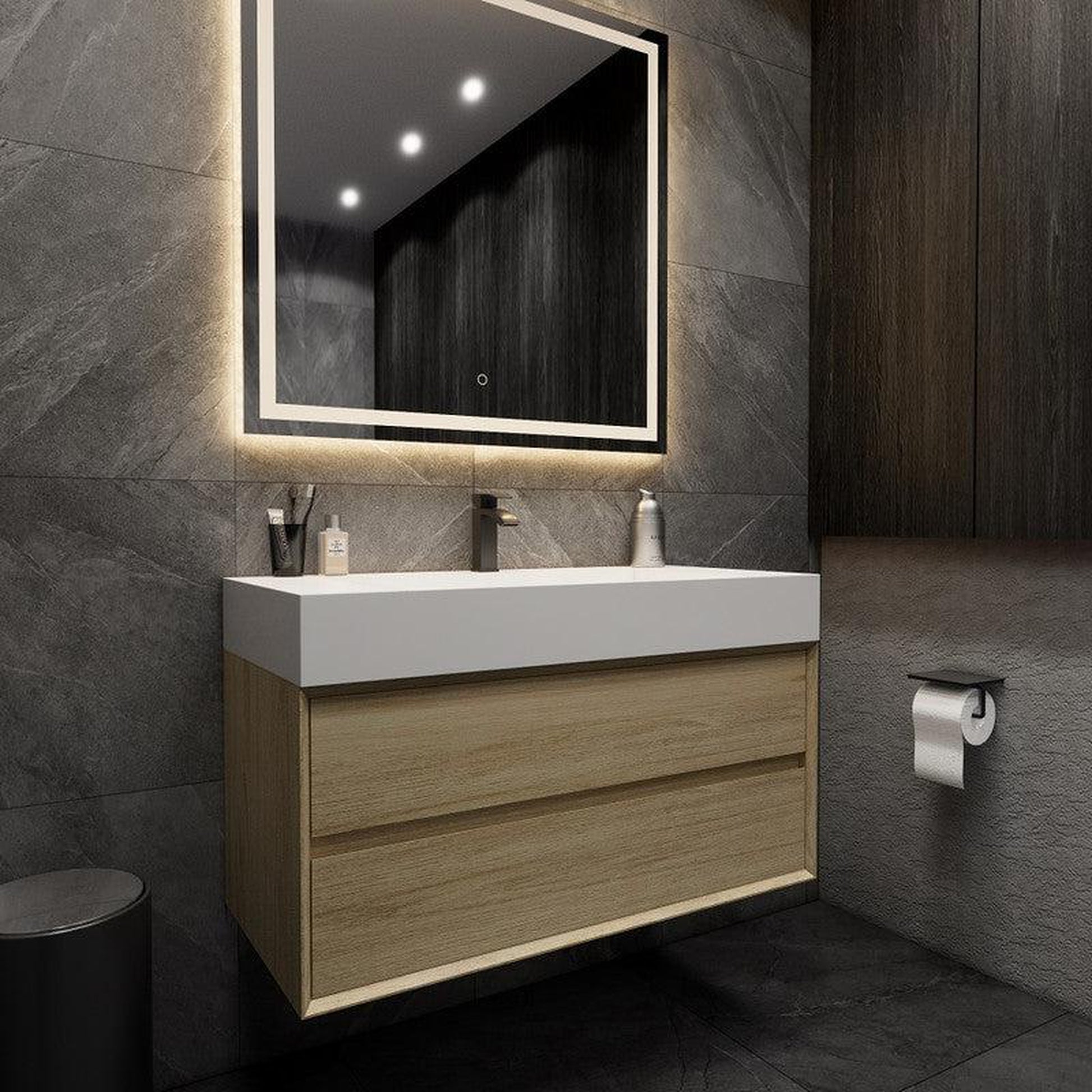 Moreno Bath MAX 42" Coffee Wood Wall-Mounted Vanity With Single Reinforced White Acrylic Sink