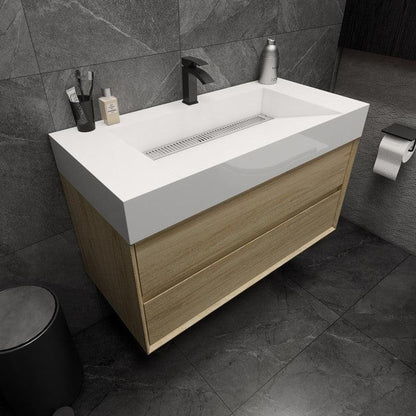 Moreno Bath MAX 42" Coffee Wood Wall-Mounted Vanity With Single Reinforced White Acrylic Sink